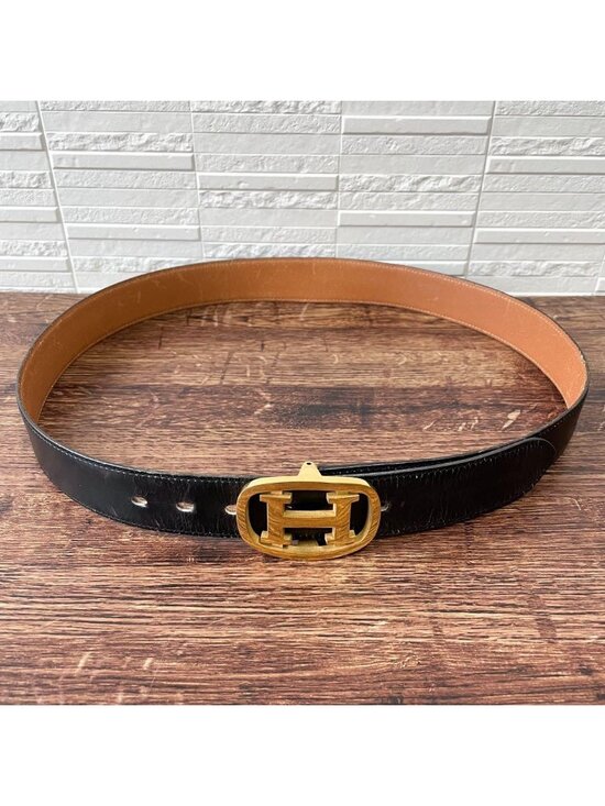 Hermes Leather Buckle Gold Belt Black Brown main image 4